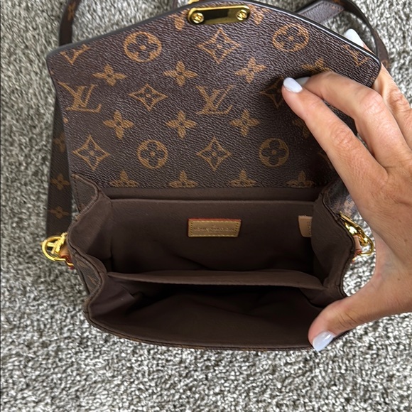 Brown Monogram Crossbody Bag with Gold Accents - Picture 2 of 3
